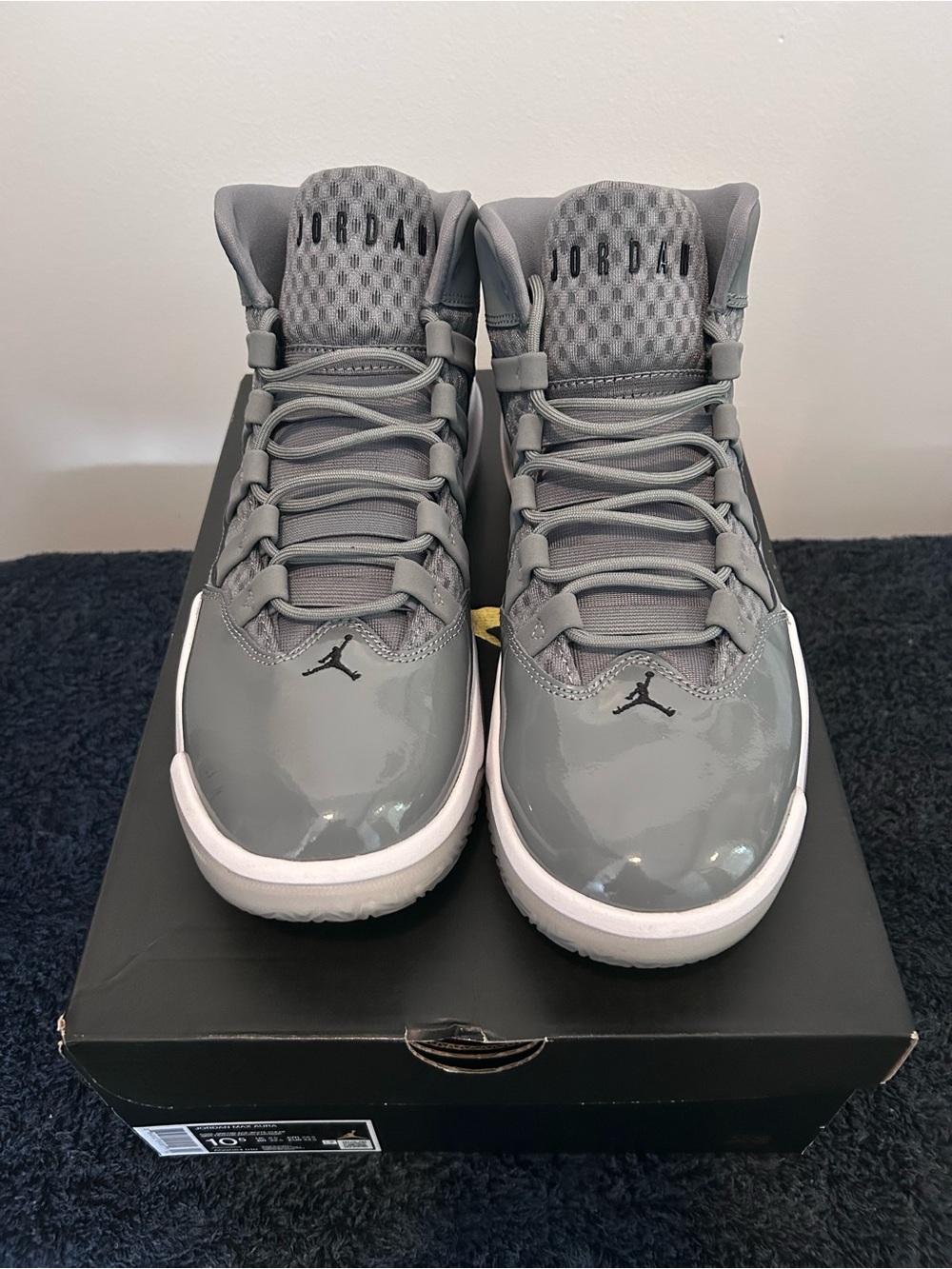 Jordan Men's Athletic Shoes - Gray Patent and White Midsole - Picture 2 of 7